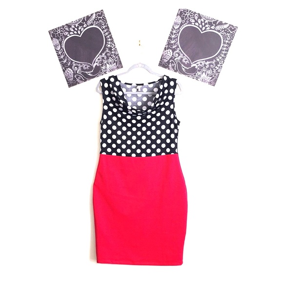 Polka dot W/B and Red Dress - Picture 1 of 8